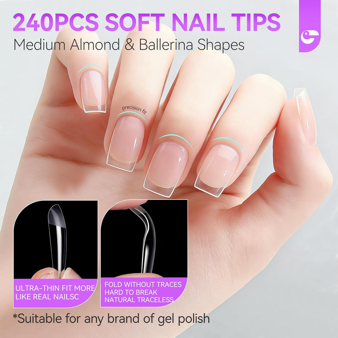 Gelike ec Nageltips und Nagelgelkleber Kit -Gel x Nail Extension Set Mini Nagellampe 6 in 1Nagelkleb