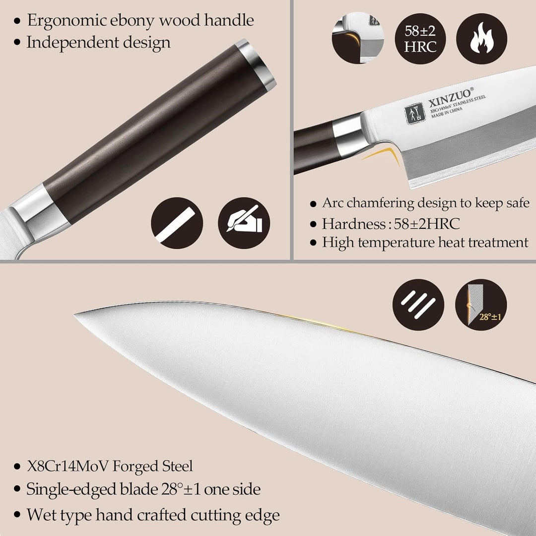 XINZUO 18cm Deba Messer, Edelstahl X8Cr14MoV Sashimi Sushi Messer Einzelfase Klinge- Kochmesser Prof