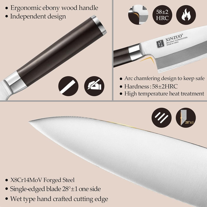 XINZUO 18cm Deba Messer, Edelstahl X8Cr14MoV Sashimi Sushi Messer Einzelfase Klinge- Kochmesser Prof