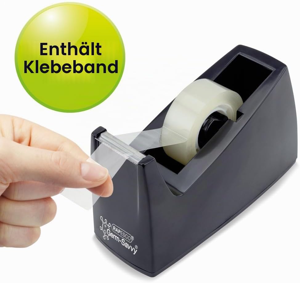 Rapesco 1741 Business Pack: 4 Germ-Savvy Antibakterielle 300 Klebebandabroller und 4 Transparente Kl