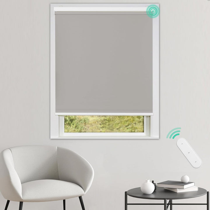 Allesin Elektrische Rollos, Verdunklungsrollo mit Fernbedienung & Motor, 95x150cm Grau, Metal Klemmt