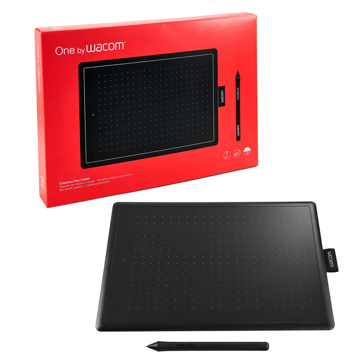 One by Wacom Stifttablett mit drucksensitivem Stift, geeignet für Windows, Mac & Chromebook, Medium,