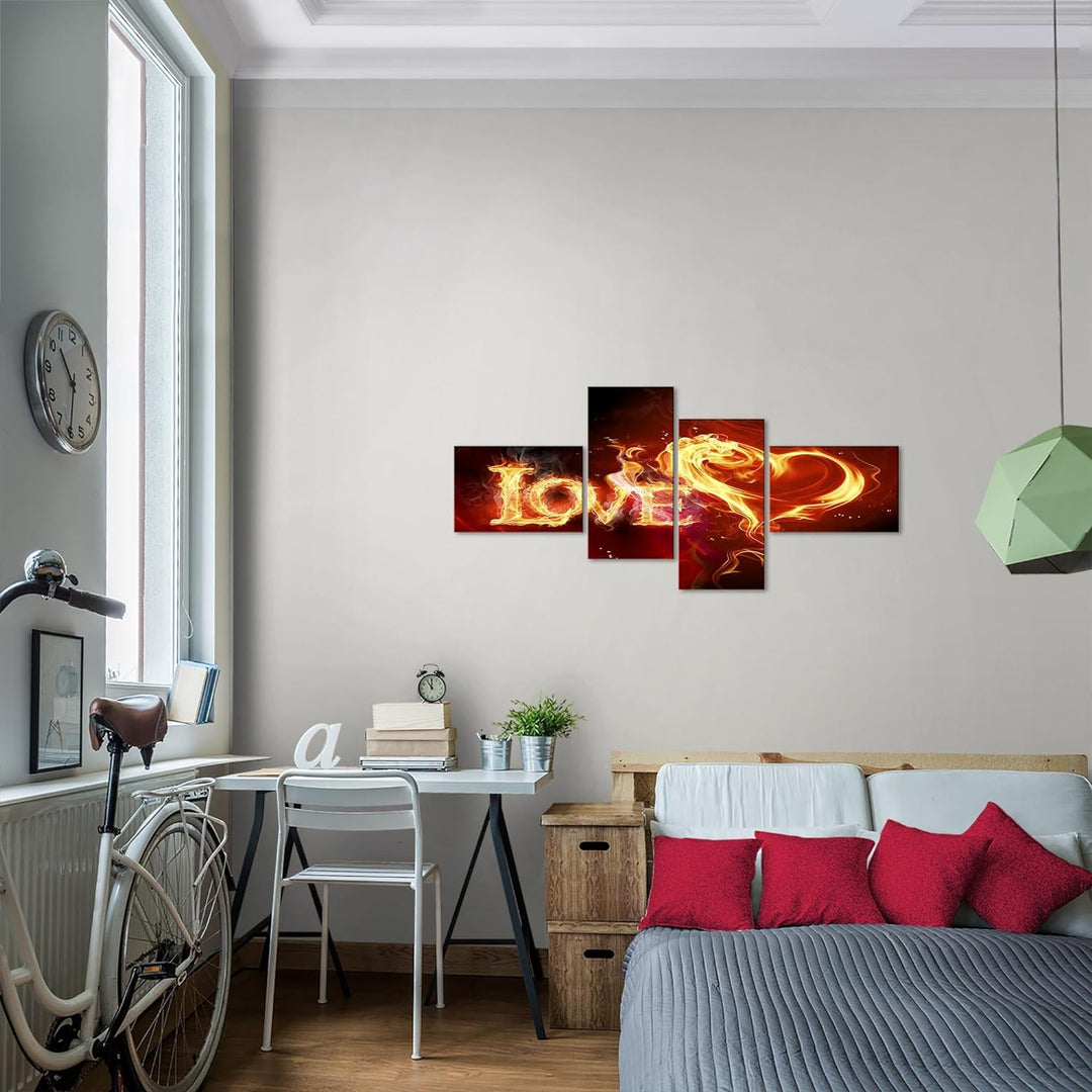 Runa Art Bild Modern Abstrakt Feuer Love - Made in Germany - Wandbilder Liebe Braun Orange 4 Teilig