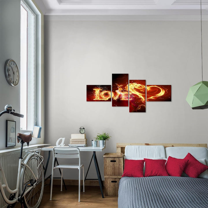 Runa Art Bild Modern Abstrakt Feuer Love - Made in Germany - Wandbilder Liebe Braun Orange 4 Teilig