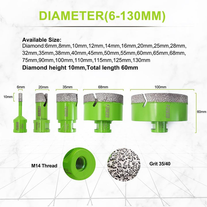 FACHLICH Diamant Fliesenbohrer Set 6/8/25/35mm M14 Diamantbohrer Lochsäge für Porzellan Fliese Grani