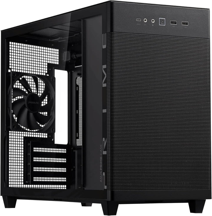 ASUS Prime AP201 MicroATX Gehäuse schwarz (33 Liter, unterstützt 280- & 360-mm-Kühler, Grafikkarten