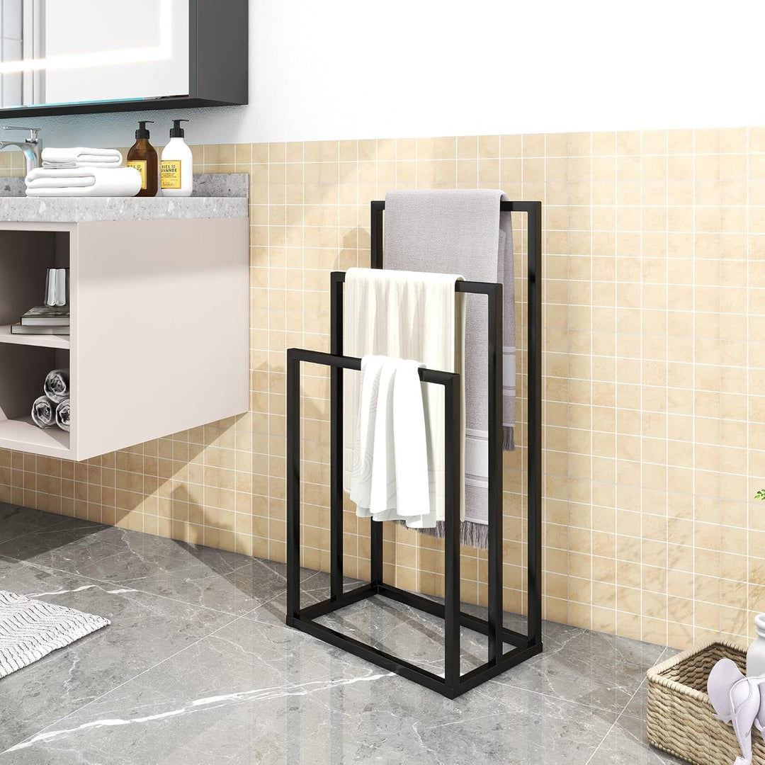 Towel Rack Metall Handtuchregal, 3 Stangen, Multifunktionaler Stehbügel freistehendes Trockenregal,