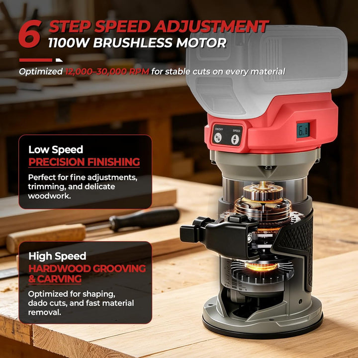 Bürstenloser kabelloser Power-Router kompatibel mit Milwaukee M18 18 V, Kantenschneider mit 6 Geschw