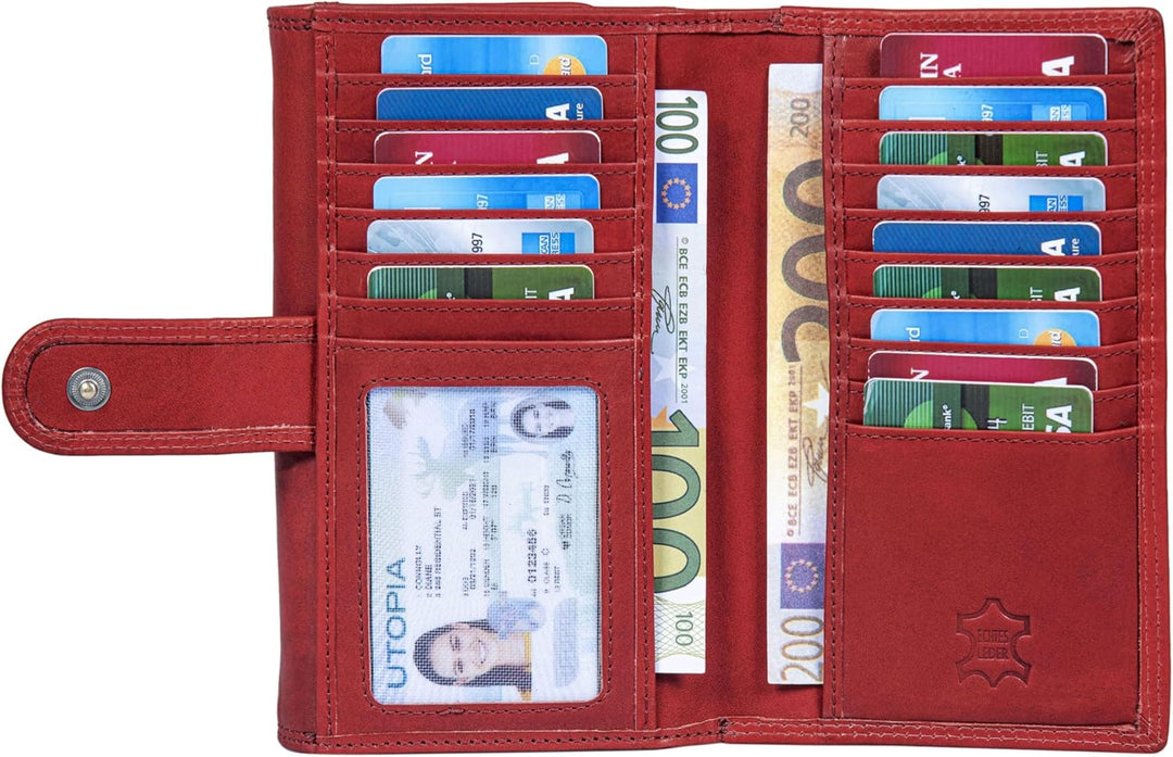 Benthill Damen Portemonnaie XXL mit RFID-Schutz | Echt-Leder Damen Geldbörse Gross | Grosse Vintage