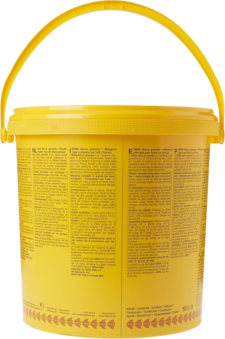 sera Discus Granulat Nature 10 L (4,2 kg) - Hauptfutter für alle Diskusfische, Futter für Diskus