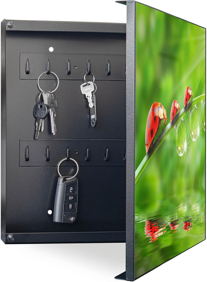 banjado® Grosser Schlüsselkasten Glas/Schlüsselbox 30cm x 30cm mit 50 Haken - Motiv Für Jeden Einen/