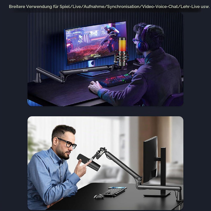 Gaming Mikrofon mit Low Profile Mic Arm, Mikrofonarm mit Kabelkanälen für Podcast Streaming Studio G