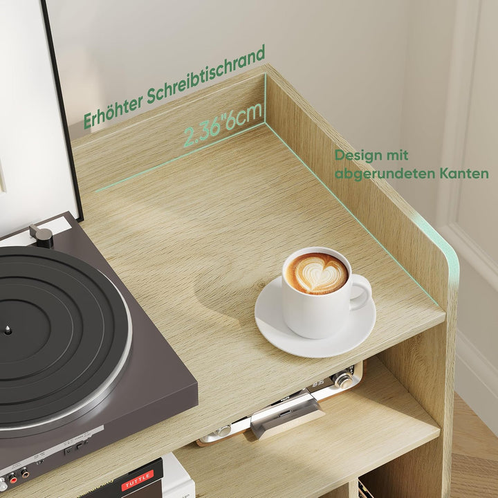 Kiasthome Schallplattenschrank Hellholz mit Rattan, Niedriger Vinyl Schrank mit 2 Vinyl-Fächern &amp; Ra