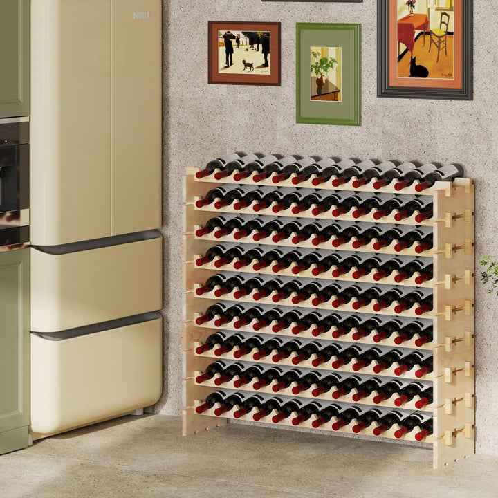 GIANTEX Weinregal Stapelbar Holz, Flaschenregal für 108 Flaschen, Weinschrank Weinständer mit 9 Eben