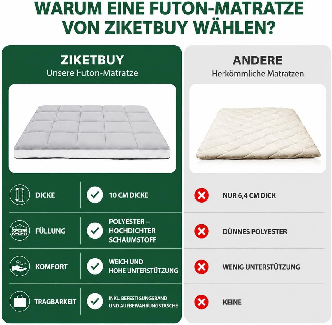 Futon Matratze 100x203cm Klappmatratze - 10cm dick Japanische Klappmatratze, Futon Gästebett, Bodenm