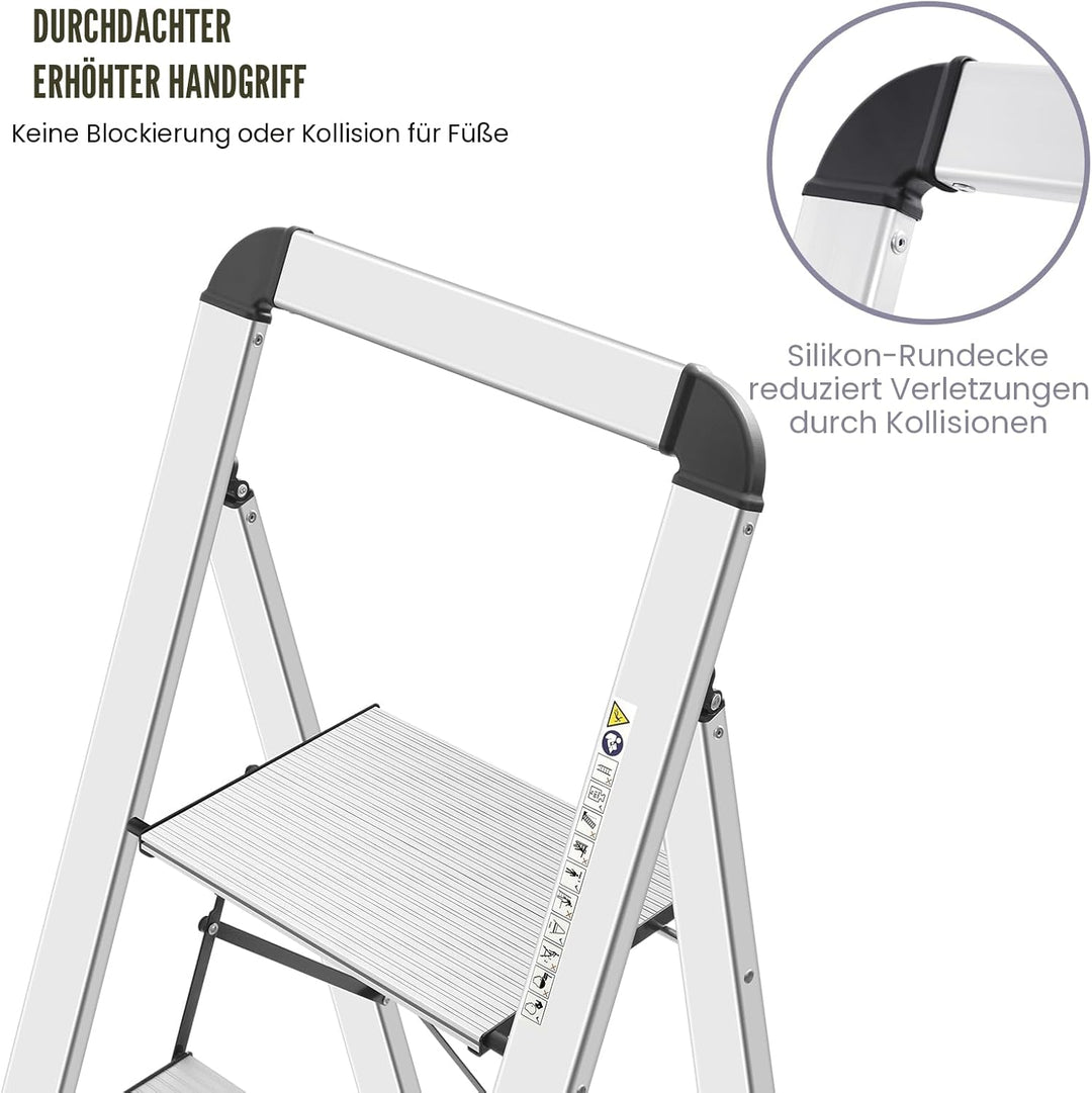 KINGRACK Stufenleiter, Trittleiter Stufen, Klapptrittleiter mit Handlauf, rutschfeste Haushaltsleite