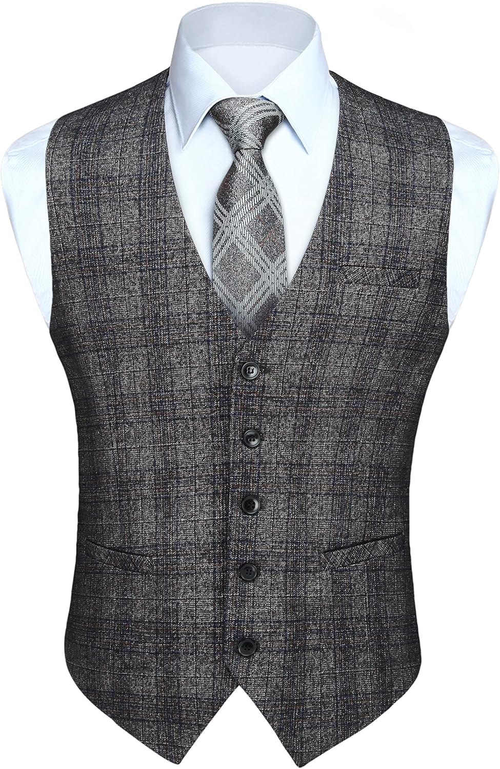 HISDERN Karierte Weste Herren Formale Klassische Weste Baumwolle Hochzeit Hahnentritt Anzugweste 4XL