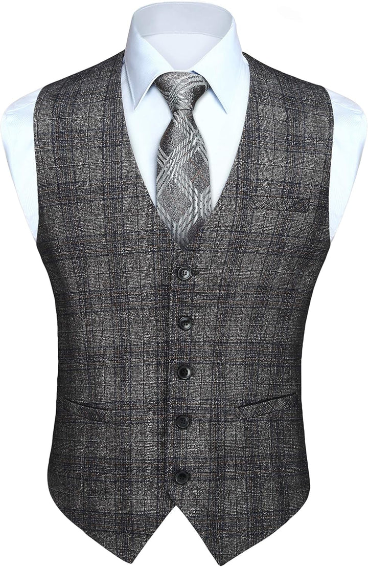 HISDERN Karierte Weste Herren Formale Klassische Weste Baumwolle Hochzeit Hahnentritt Anzugweste 4XL