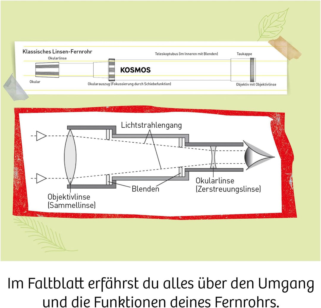 KOSMOS 676940 Fernrohr, entdecke Deine Welt, Linsenfernrohr mit 30-facher Vergrösserung, Stabiler Ok