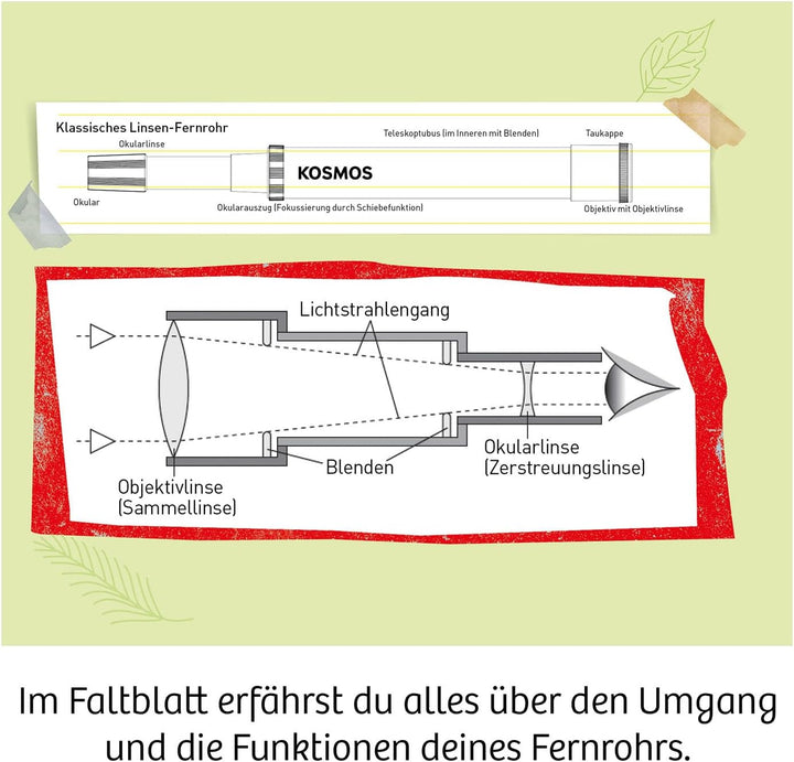 KOSMOS 676940 Fernrohr, entdecke Deine Welt, Linsenfernrohr mit 30-facher Vergrösserung, Stabiler Ok