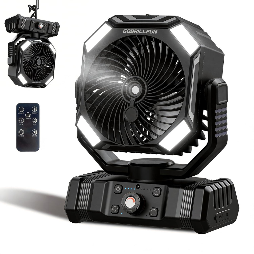 Akku Ventilator mit Sprühnebel, 10000mAh Wiederaufladbarer Tragbarer Ventilator, Oszillierender Kühl