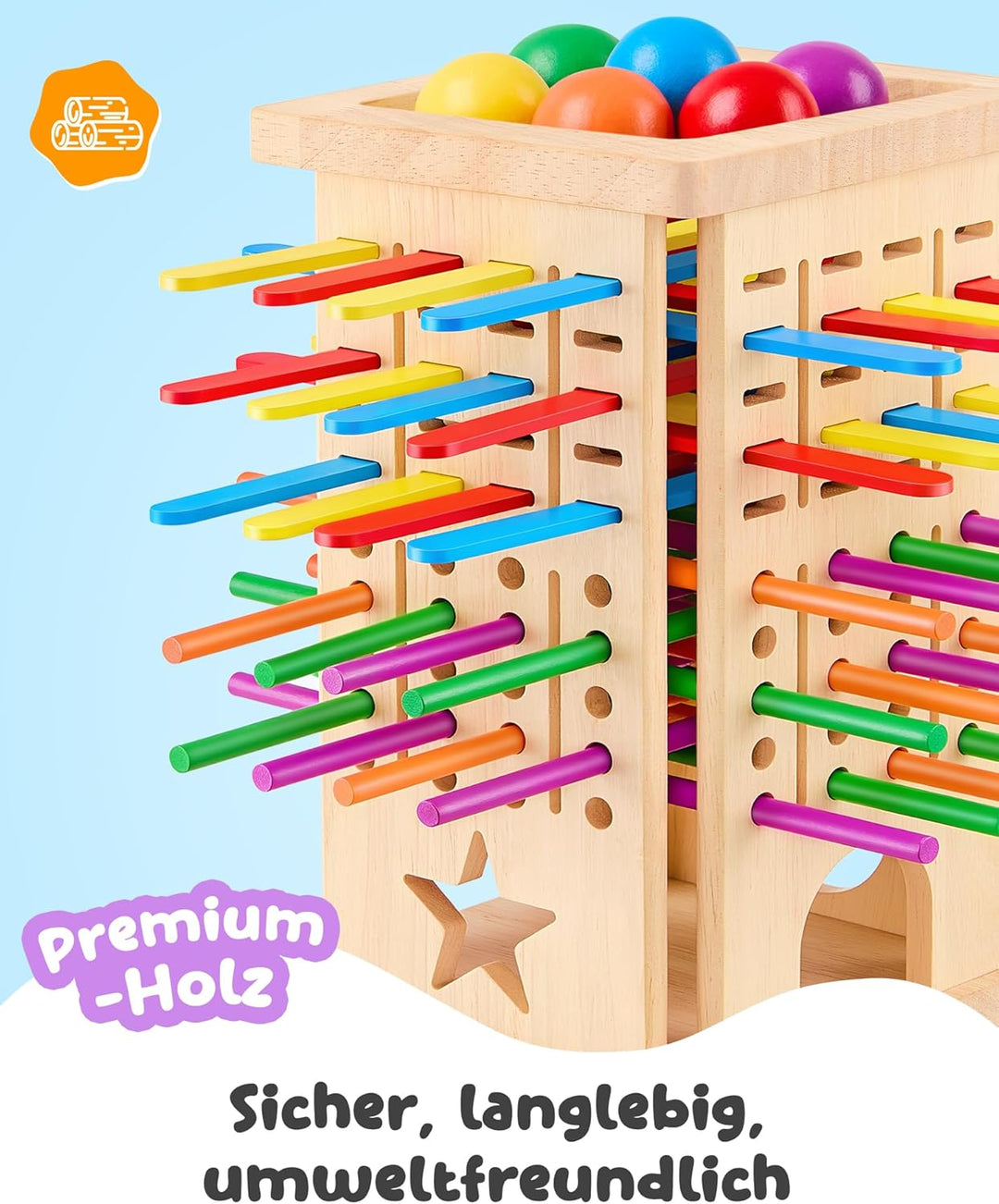 Montessori Spielzeug Holz Brettspiel ab 3 Jahren – Kinderspiele mit Bunte Stäbchen & Ball – Lernspie