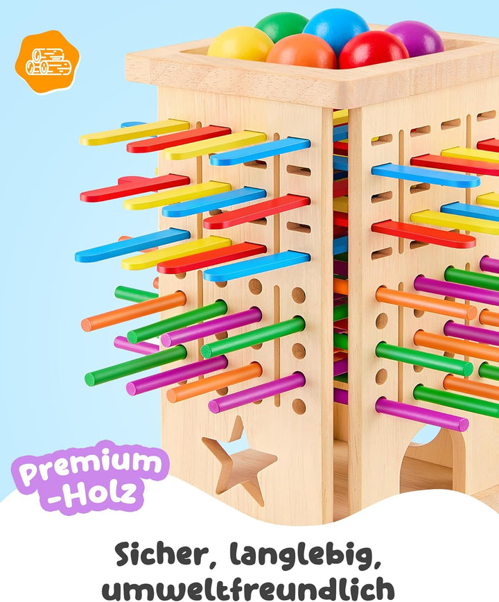 Montessori Spielzeug Holz Brettspiel ab 3 Jahren – Kinderspiele mit Bunte Stäbchen & Ball – Lernspie