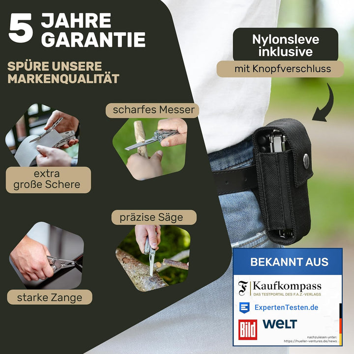 TREKLINE Premium Multitool Werkzeug [rostfreier Edelstahl] Survival Multifunktionsmesser perfektes C