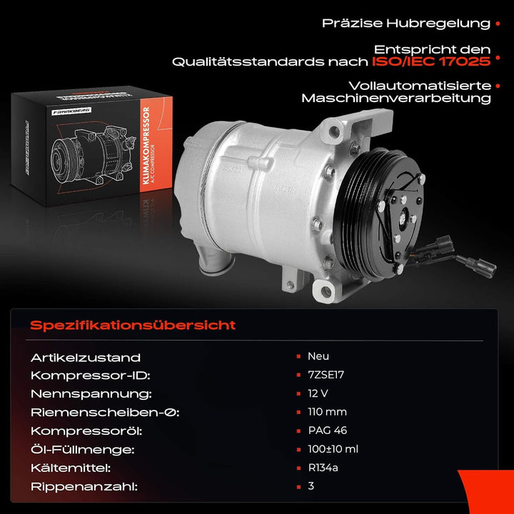Frankberg Klimakompressor Klimaanlage Kompatibel mit S60 II 134 2.0L 2.4L Diesel 2010-2018 V70 III 1