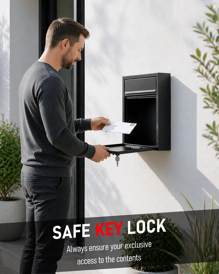 Uniclife Briefkasten Abschliessbarer Wandbriefkasten für draussen grosser BriefkastenSchlüsselschlos