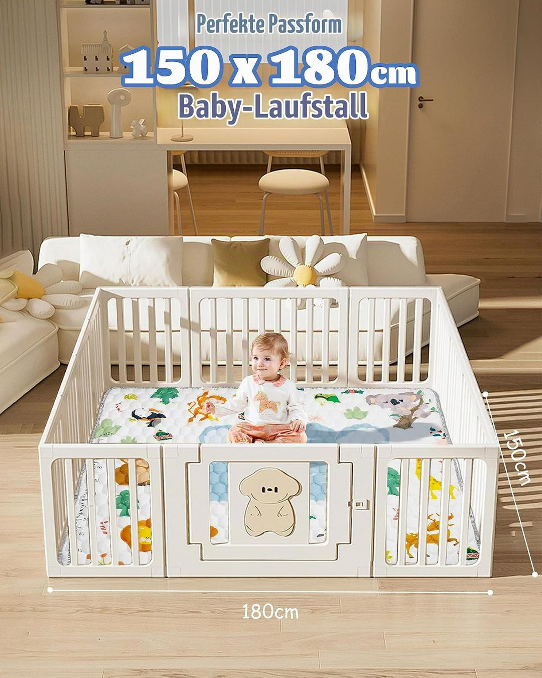 Krabbelteppich für Baby, Rutschfeste Baby Spielmatte Schadstofffrei 180x150cm, Baumwolle Tier Krabbe