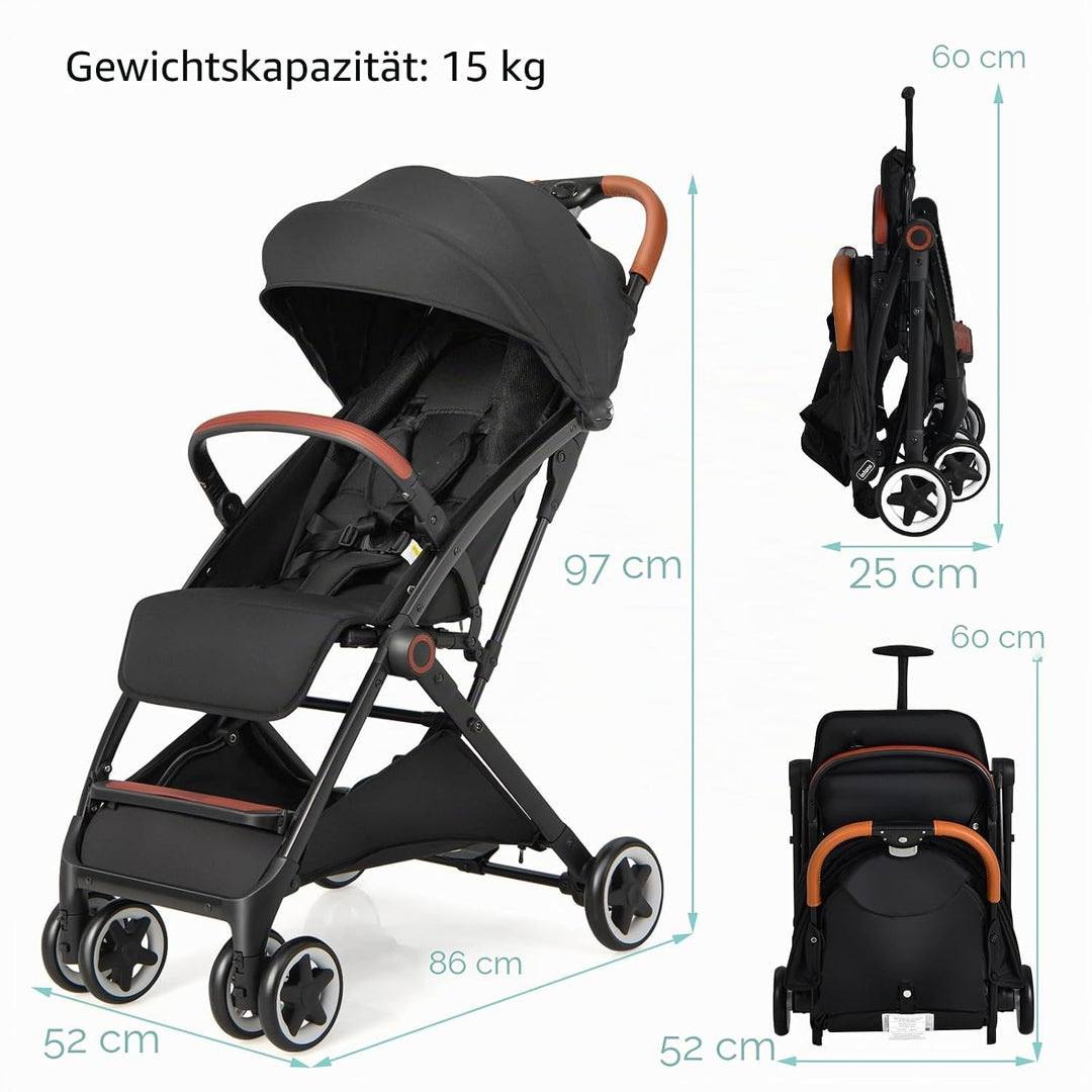 LIFEZEAL Kinderwagen Klappbar, Babywagen Klappbar mit Sonnenschutz, Reisebuggy mit Rückenlehne &amp; Ver