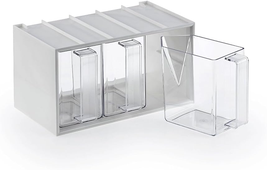 Naber Einsatzahmen weiss mit 3 Schütten glasklar Kunststoff, Transparent, 3er