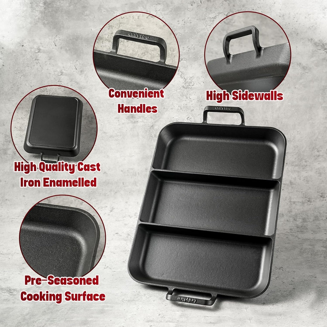 Onlyfire Gusseisenpfanne mit Griff, Universal Gusspfanne für Alle Grillarten, Rechteckig 41,6×31,5CM