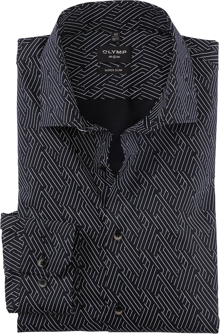 OLYMP Herren Businesshemd Langarm No. Six,Rotationsdruck,super Slim,Modern Kent 37 Schwarz 68, 37 Sc