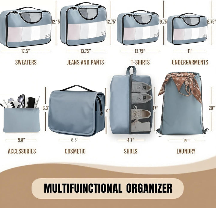 packing cube 8Pcs Blue-grey, 8Pcs Blue-grey
