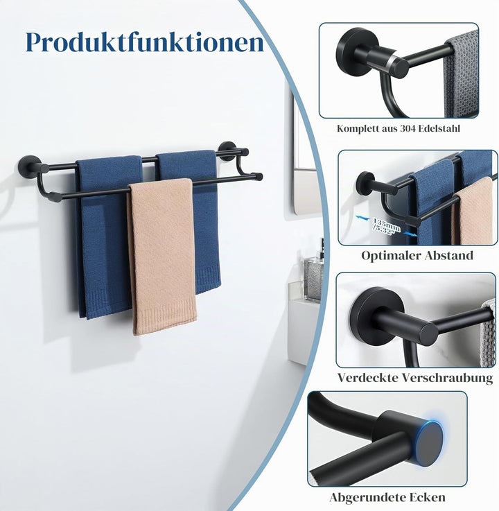 Doppelte Handtuchhalter, Handtuchstange aus Edelstahl 304, Wandmontierter Gästehandtuchhalter, Geeig