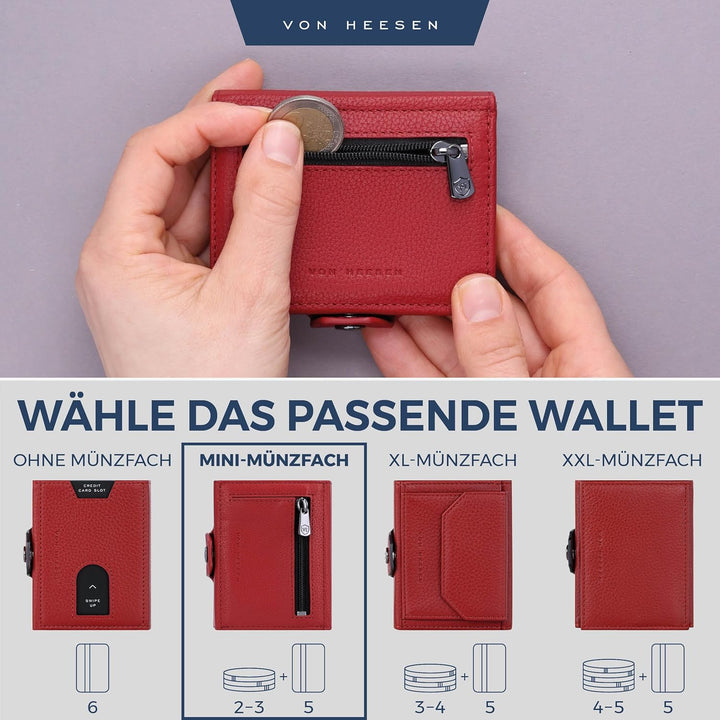 VON HEESEN Slim Wallet mit Münzfach &amp; RFID Schutz - Leder Geldbörse Herren klein - Mini Geldbeutel D
