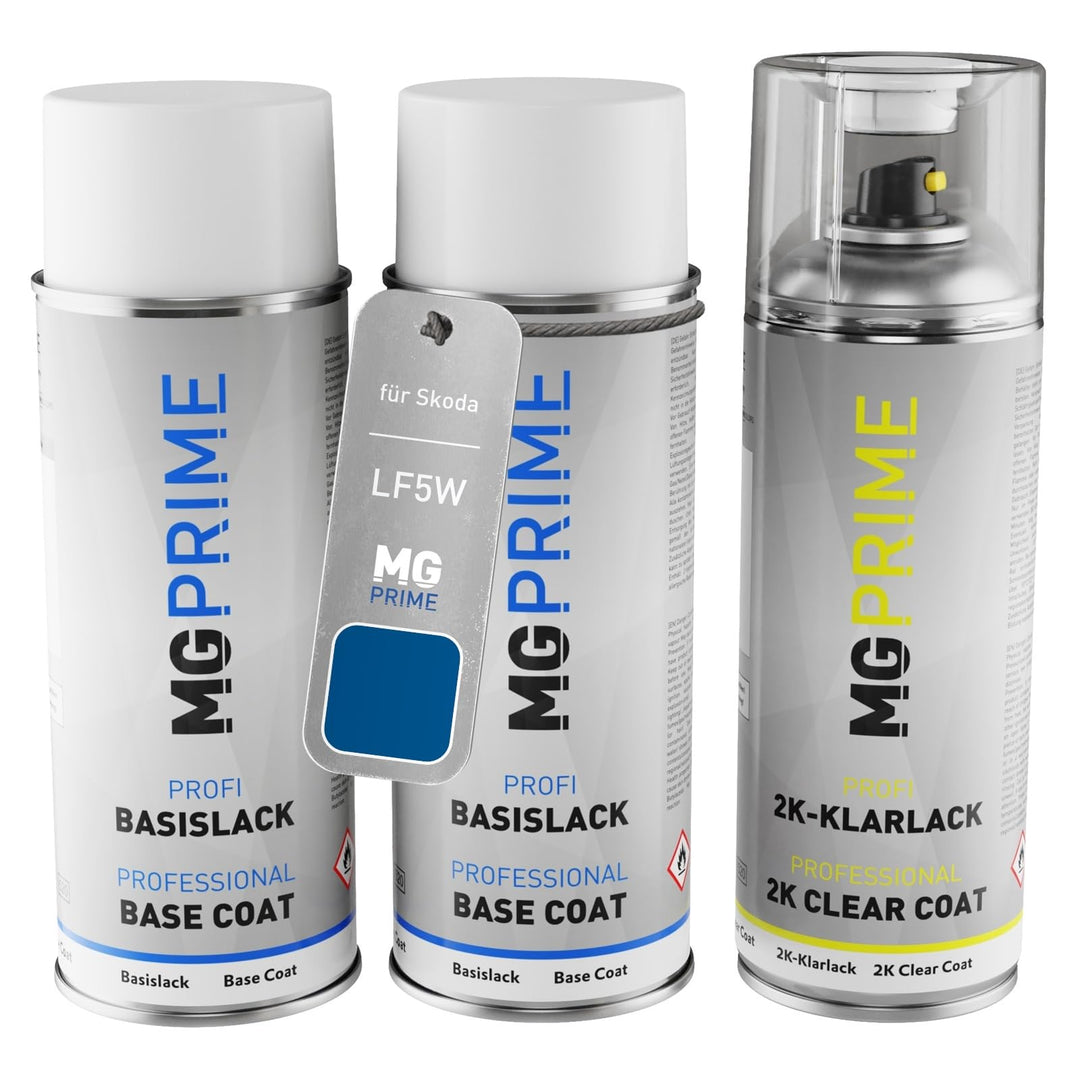 MG PRIME Autolack 2K Spraydosen Set für Skoda LF5W / 8X Race Blue Metallic/Ocean Blue Metallic Grund