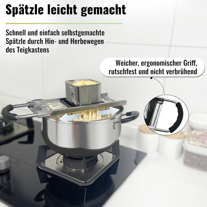 SPEENSUN Spätzlehobel+Schöpflöffel [Topf Ø von 16-30cm] mit Gummigriff Spülmaschinenfest,Spätzlereib