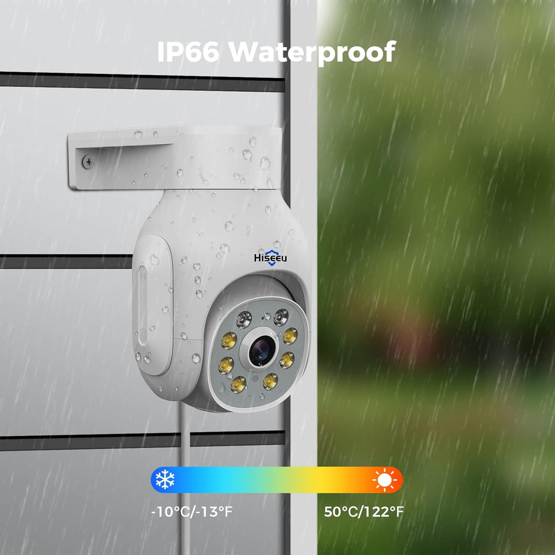 Hiseeu 5 MP Überwachungskamera Aussen-WLAN mit automatischer Verfolgung, 350°/90° schwenkbar, Farbna