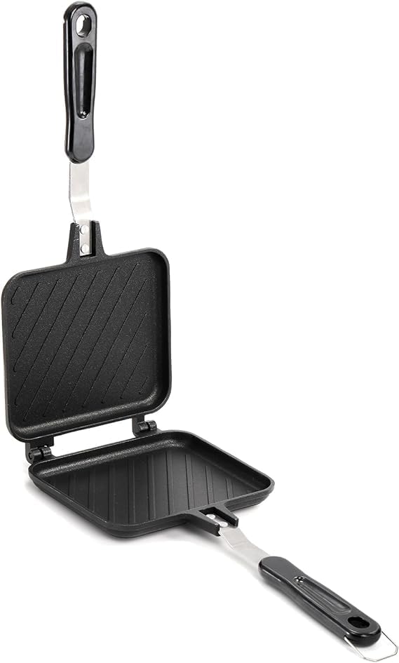Elsjoy Aluminium Doppelseitige Bratpfanne, Toastpfanne mit Hitzebeständigem Griff, Antihaftbeschicht
