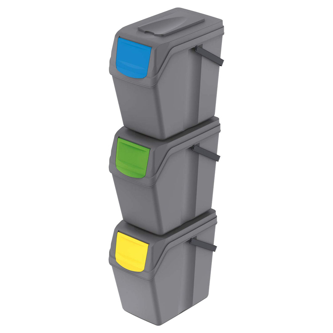 Set de 3 cubos de basura KEDEN SORTIBOX para reciclado, gris, volumen 3x25L
