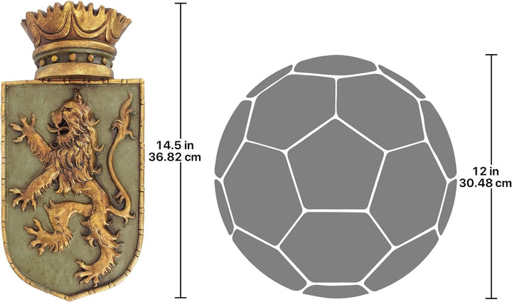 Design Toscano Mittelalterliches Schild Aufgerichteter Löwe, Wandskulptur Mittelalterlicher Rampant