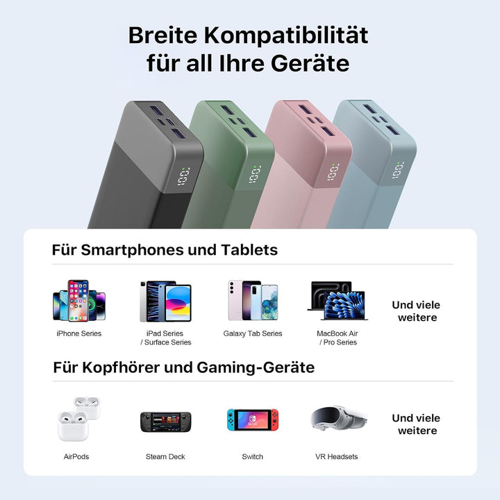 NOBIS 65W 20.000 mAh PD QC Schnelllade Powerbank mit Digitalanzeige Grün, Grün