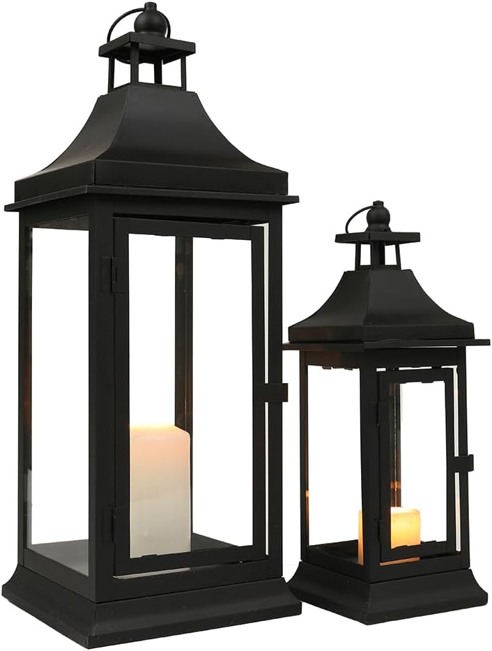JHY DESIGN 2er-Set 33&49,5 cm Hohe Outdoor Kerzen Laternen Vintage Hängende Turm Laterne Metall Kerz