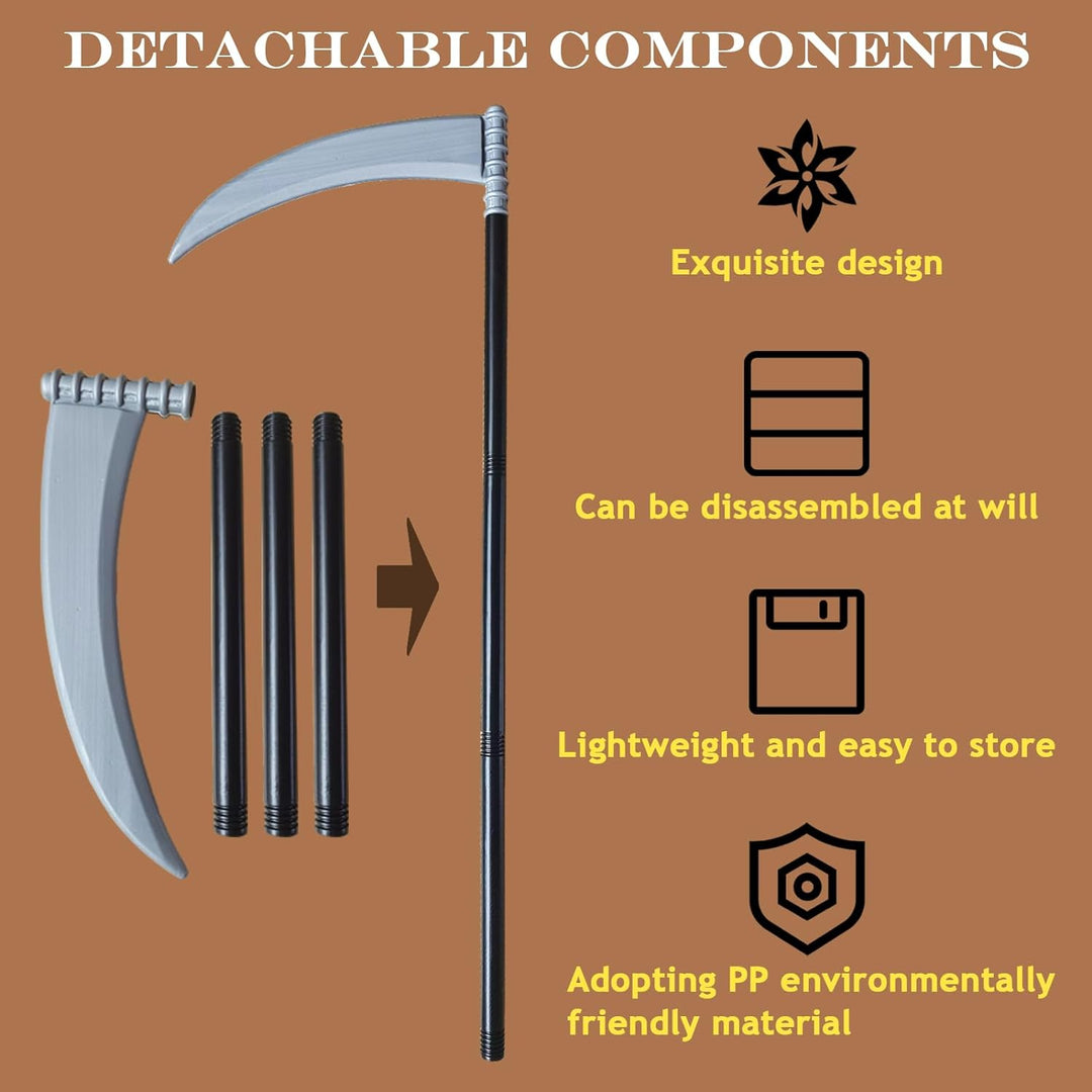 BARVERE Sensenmann Kostüm, Totenkopf Maske Set mit Sensemann Umhang, Halloween Sense und Handschuhe,