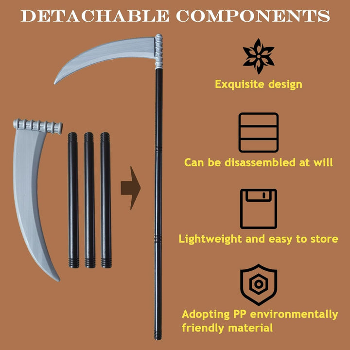BARVERE Sensenmann Kostüm, Totenkopf Maske Set mit Sensemann Umhang, Halloween Sense und Handschuhe,