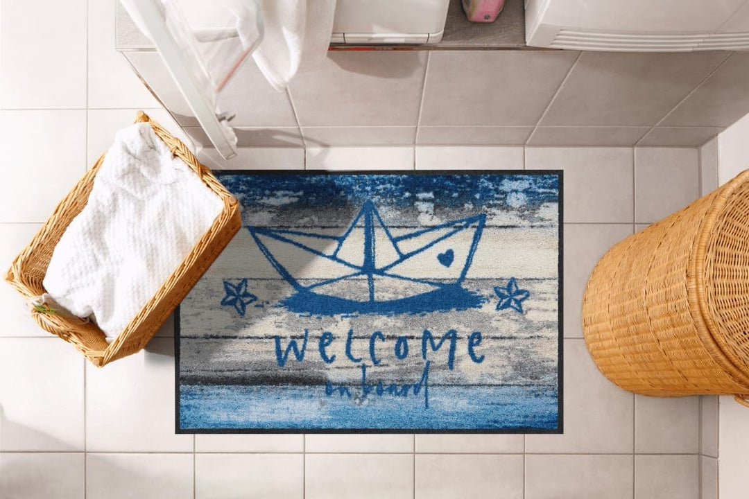 Salonloewe Papierschiffchen Fussmatte waschbar 050 x 075 cm Fussabtreter Schmutzfangmatte maritim no