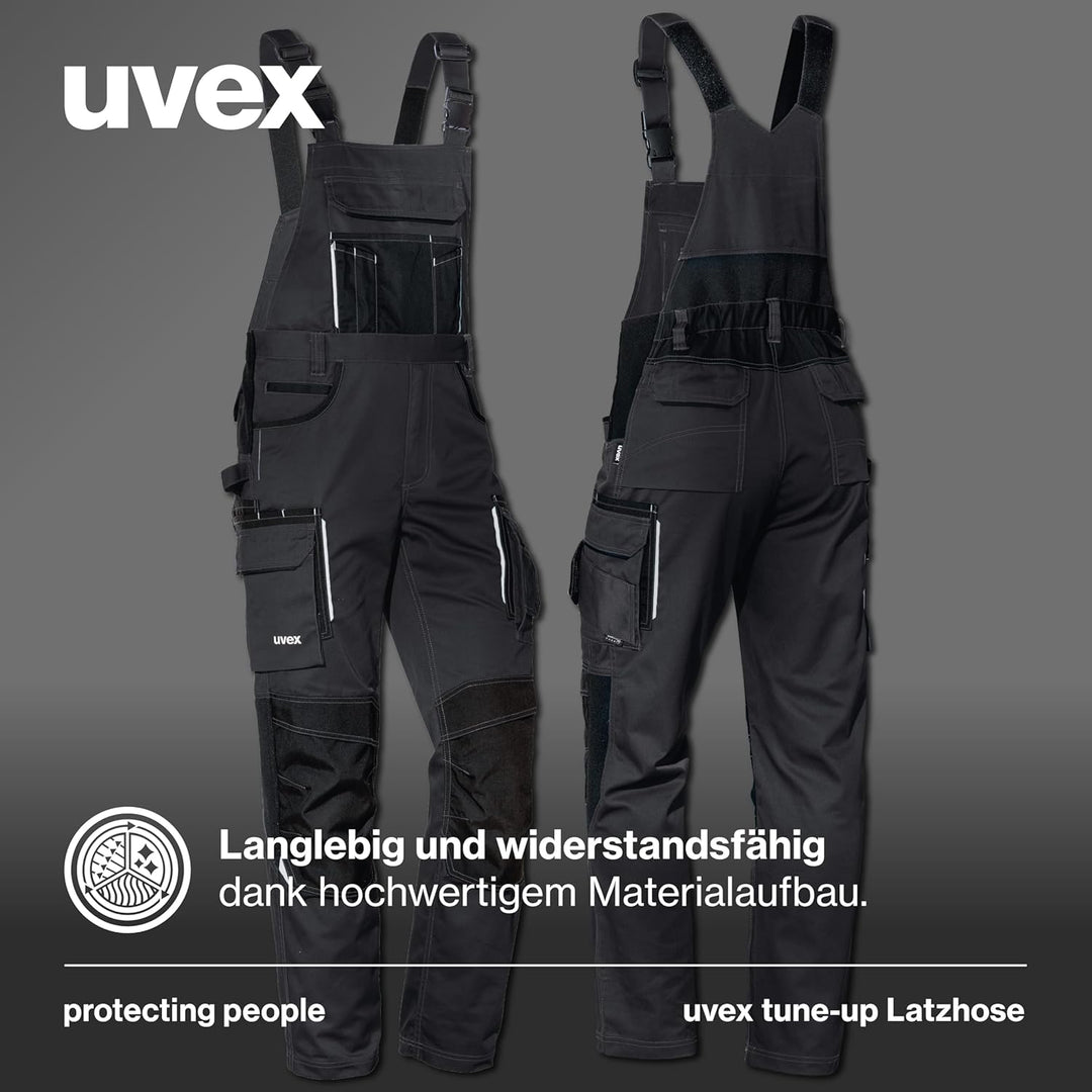 Uvex Tune-up Lange Herren-Arbeitshose - Lange Latzhose mit Knietaschen 42 Schwarz, 42 Schwarz